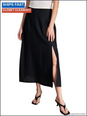 Women 100% Linen Straight Maxi Skirt Side Slit Long Flowy A-Line Skirt